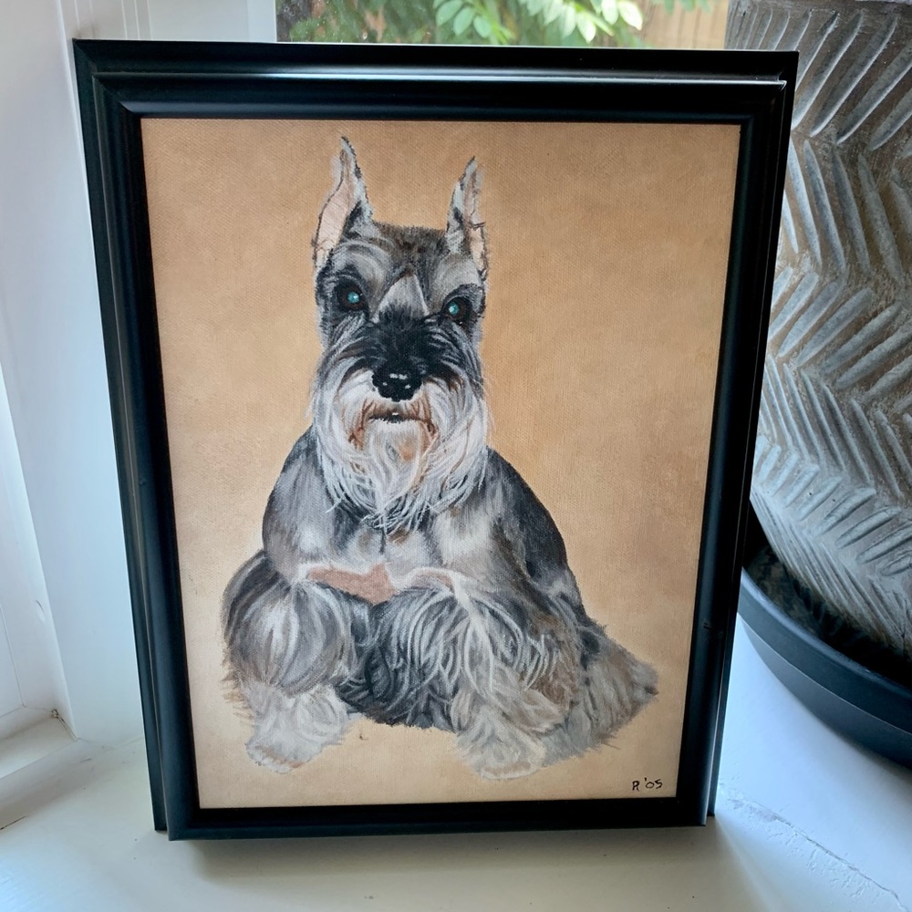 Schnauzer framed art ready to hang